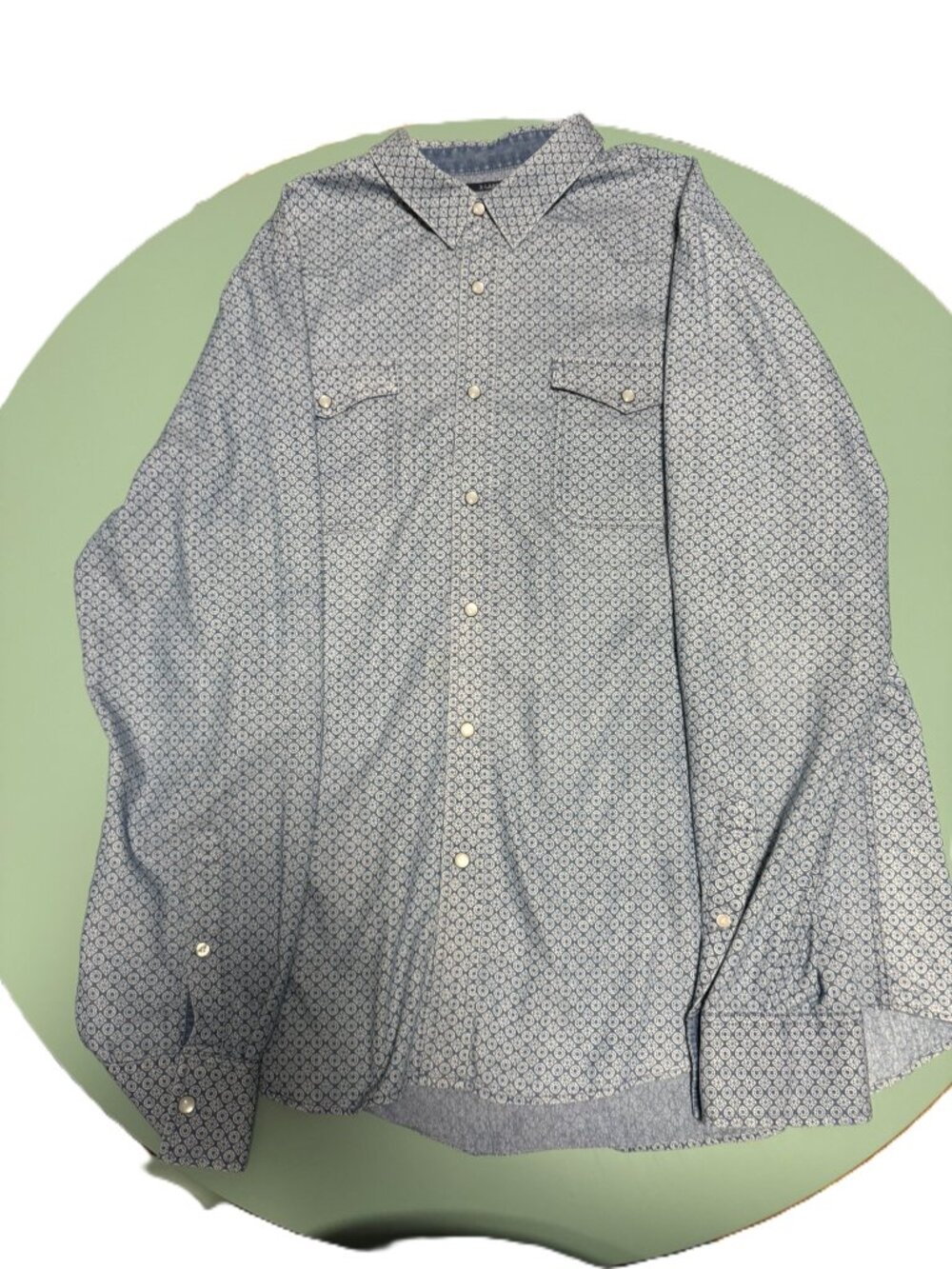 American Rag Mens XL Blue Geometric Print Western Pearl Snap Button Shirt